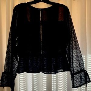 Express Swiss dot lace peplum blouse with sheer lace sleeve